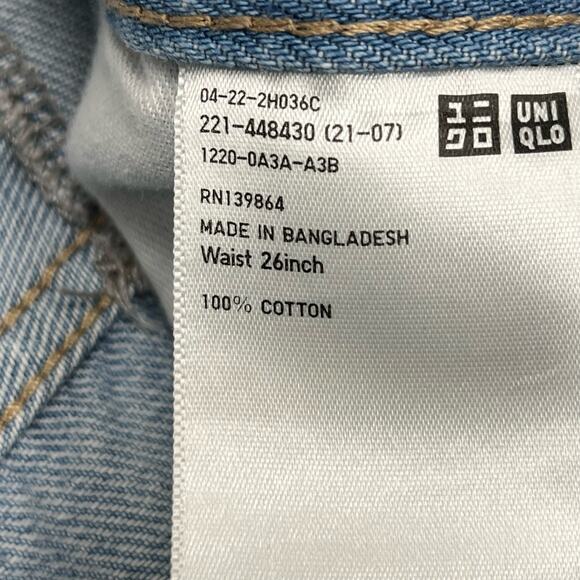 Uniqlo Relaxed Ankle Jeans Sz 26 High Rise Light Wash Distressed Rigid Denim - Picture 6 of 10